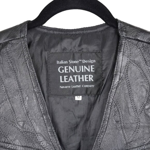 Vintage 1980s Biker Motorcycle Patchwork Genuine Leather Vest Navarre Leather‎ M - Picture 4 of 6